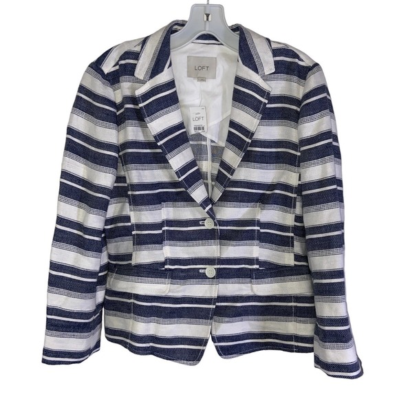 Ann Taylor LOFT NWT Strip Linen Blend Minimalist Classic Career Button Blazer 4 - Picture 2 of 9